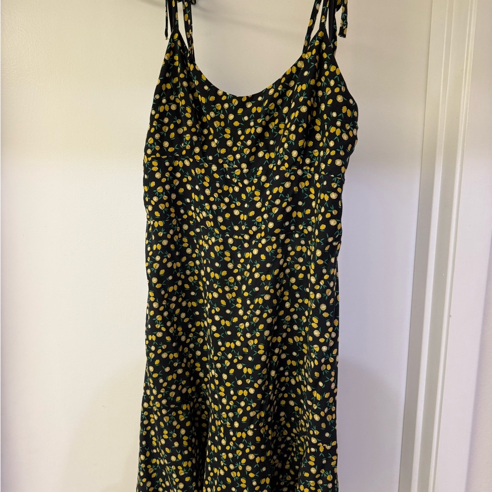 Wild Fable Black Midi Dress with Yellow Floral Pattern